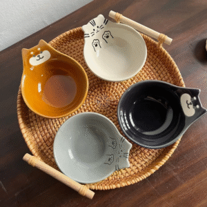 Japanese Cartoon Cat Print Ceramic Dipping Bowls
