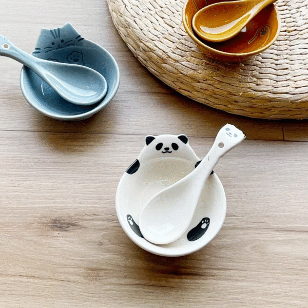 Japanese Cartoon Cat Print Ceramic Dipping Bowls